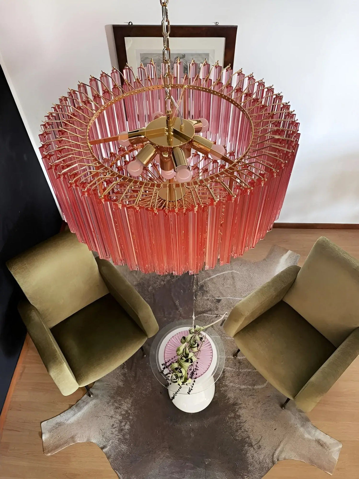 Celelaria Kroonluchter met Roze Glasprismen Geometrisch