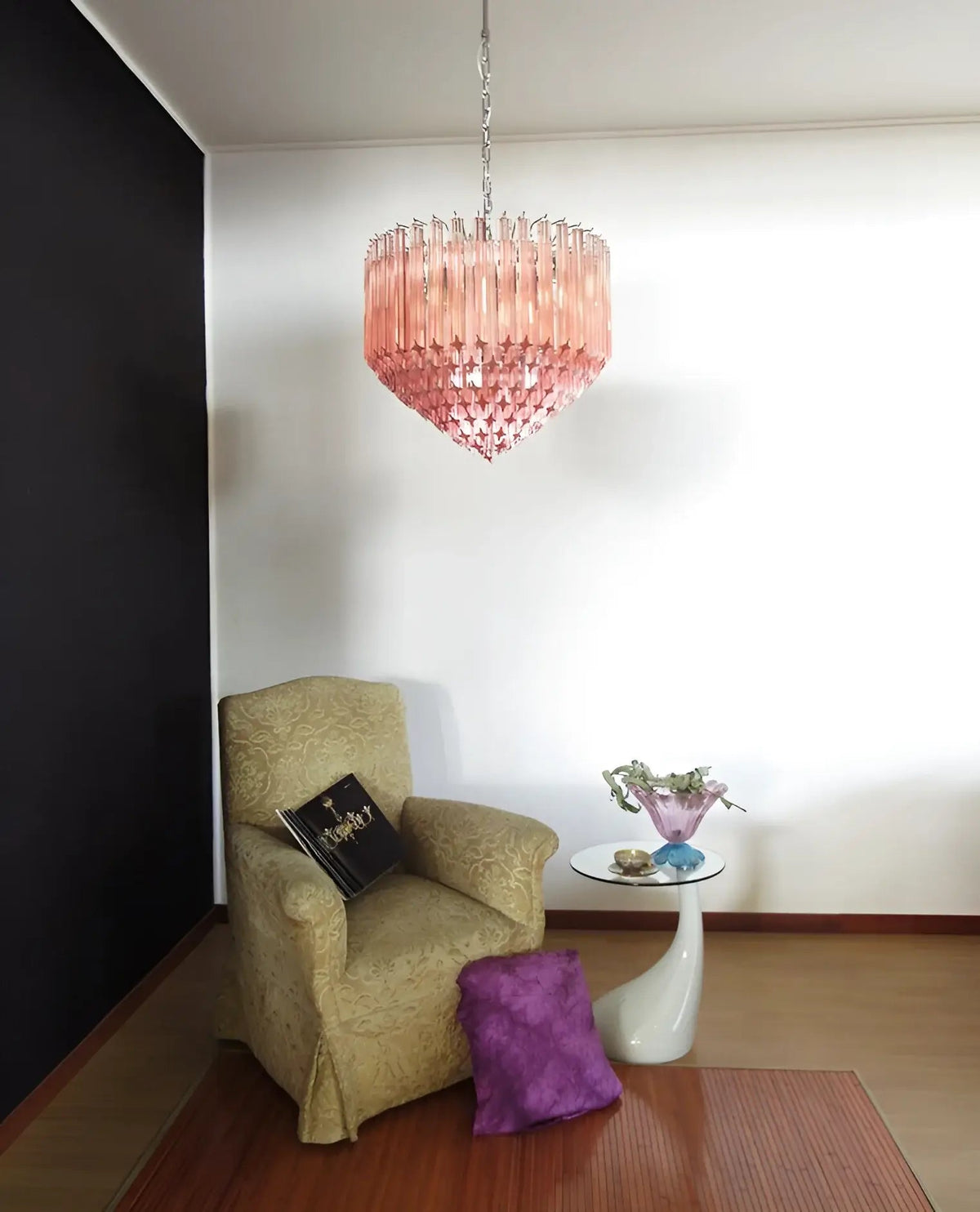 Celelaria Kroonluchter met Roze Glasprismen Geometrisch