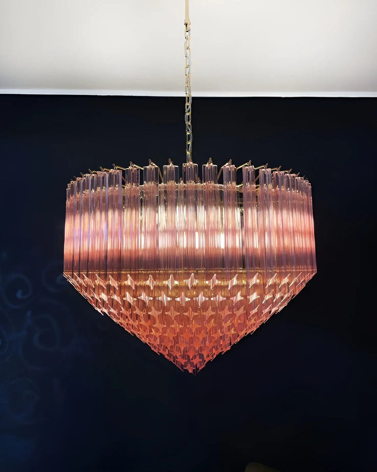 Celelaria Kroonluchter met Roze Glasprismen Geometrisch