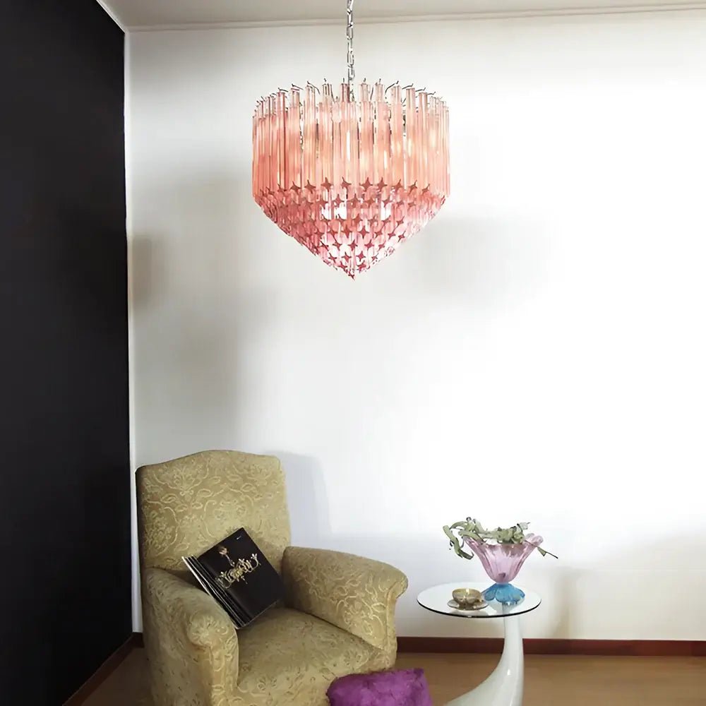 Celelaria Kroonluchter met Roze Glasprismen Geometrisch