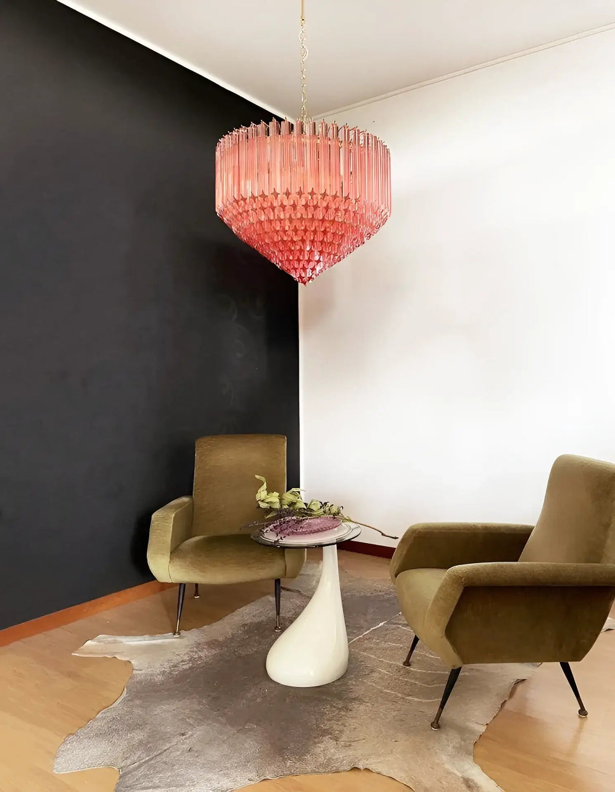 Celelaria Kroonluchter met Roze Glasprismen Geometrisch