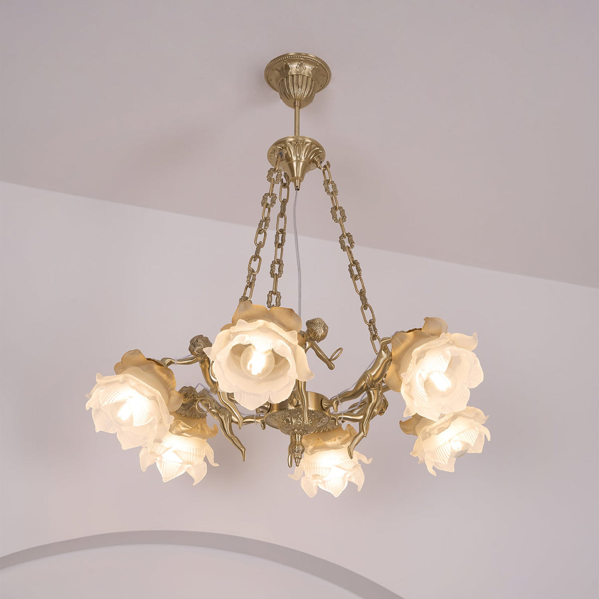 Solisira kroonluchter messing vintage bloemmotief
