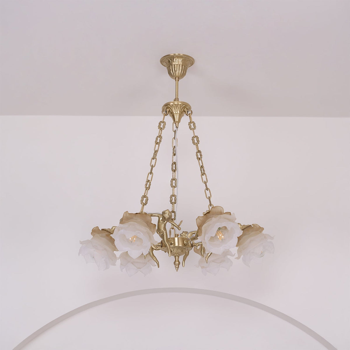 Solisira kroonluchter messing vintage bloemmotief