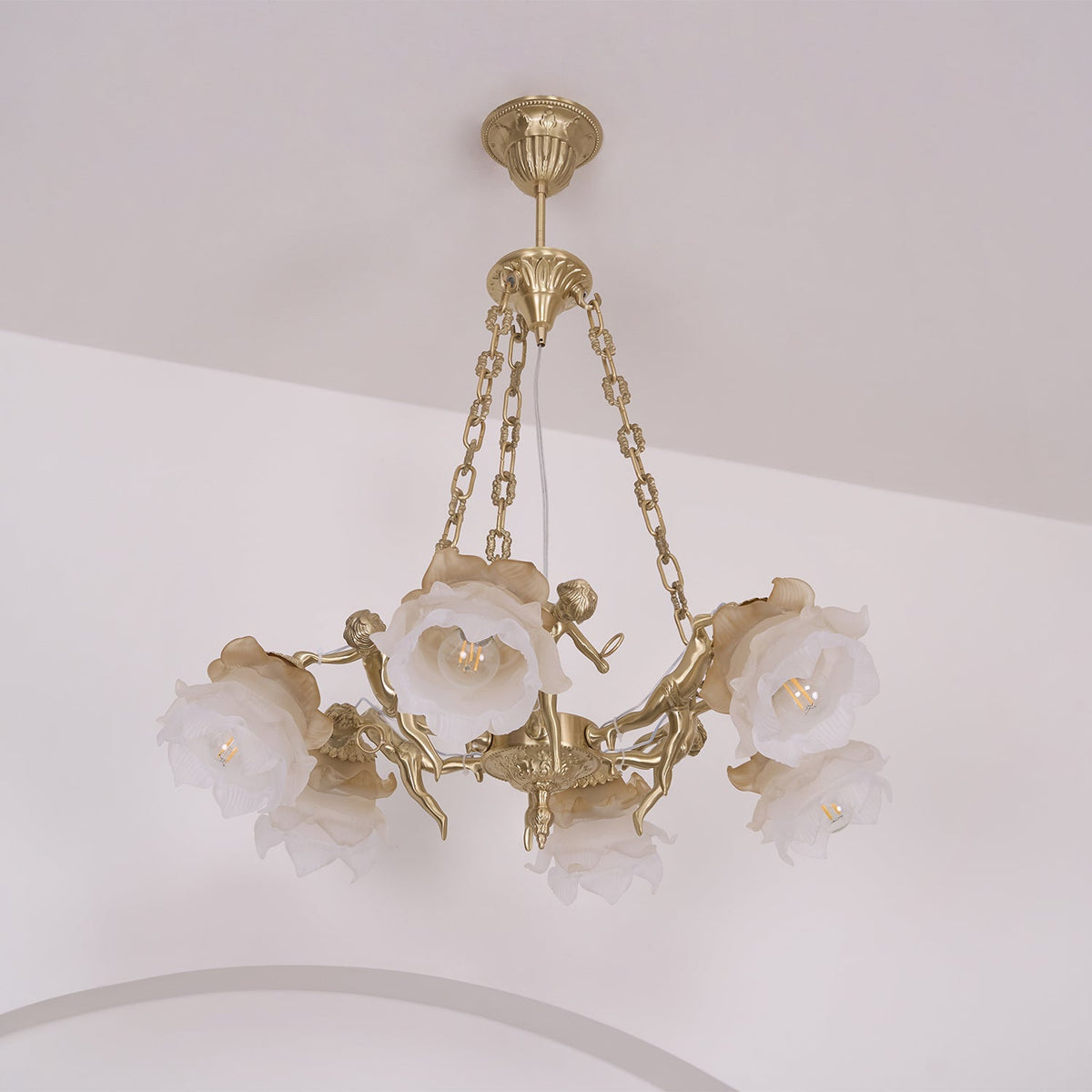 Solisira kroonluchter messing vintage bloemmotief