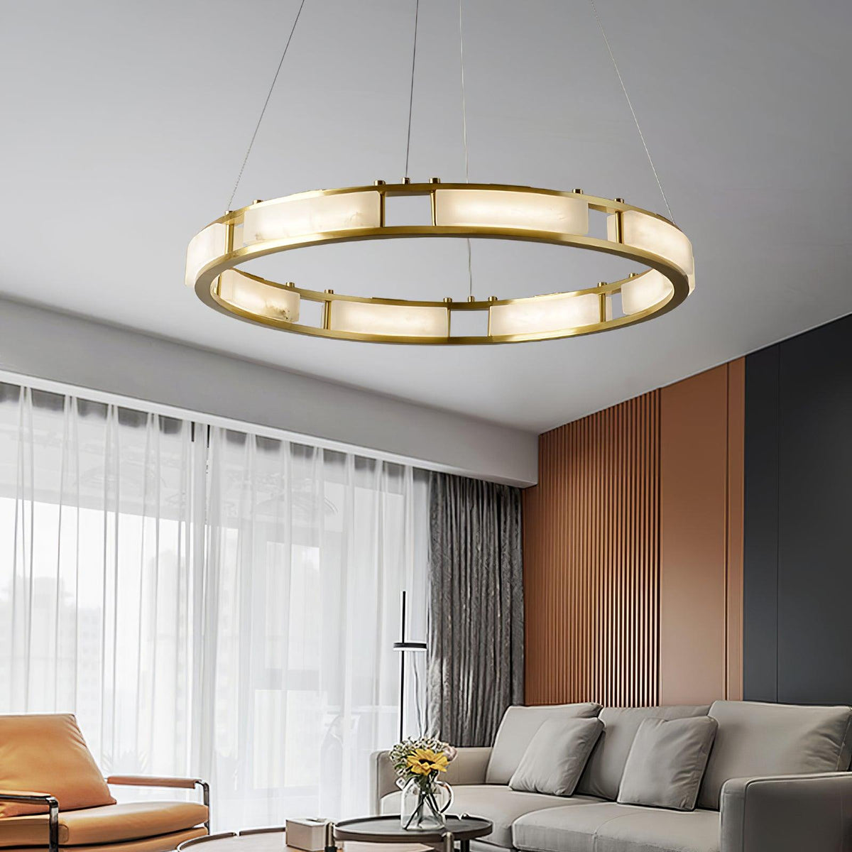 Dythan Minimalistische hanglamp van met albasten ring