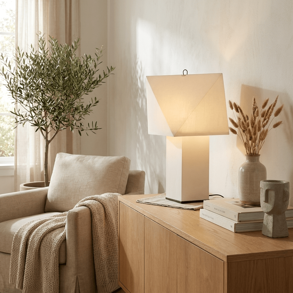 Mireval tafellamp met papierkap in beige