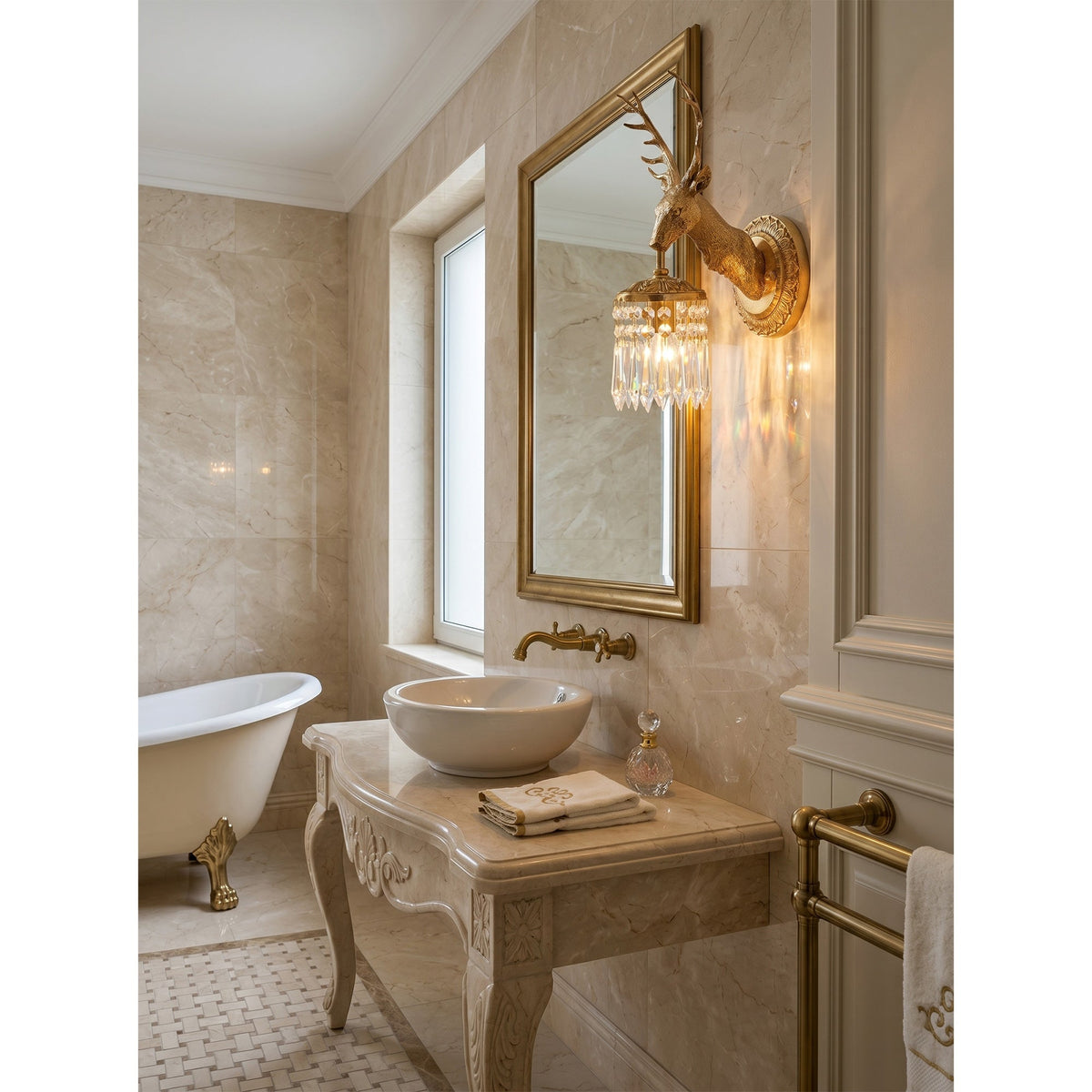 Antler kristallen wandlamp