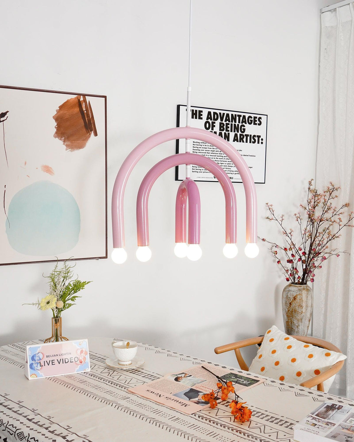 Moderne hanglamp met regenboogboog van metaal voor woon- en eetkamer