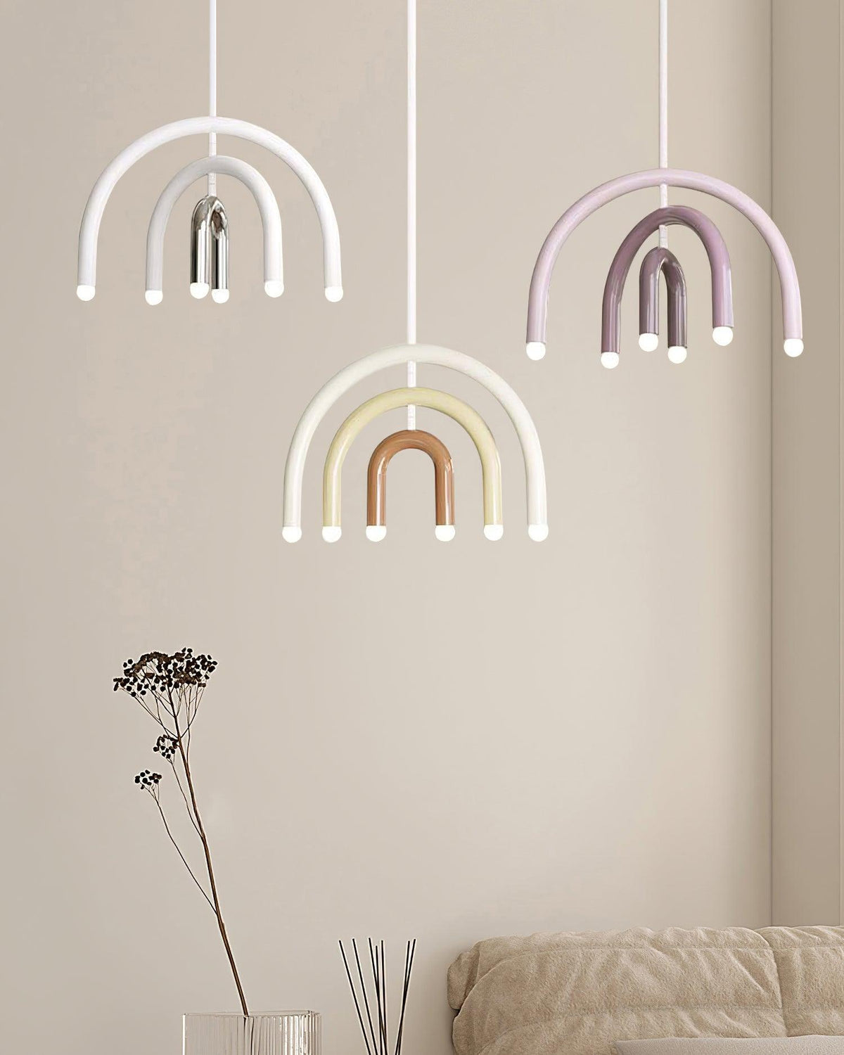 Moderne hanglamp met regenboogboog van metaal voor woon- en eetkamer