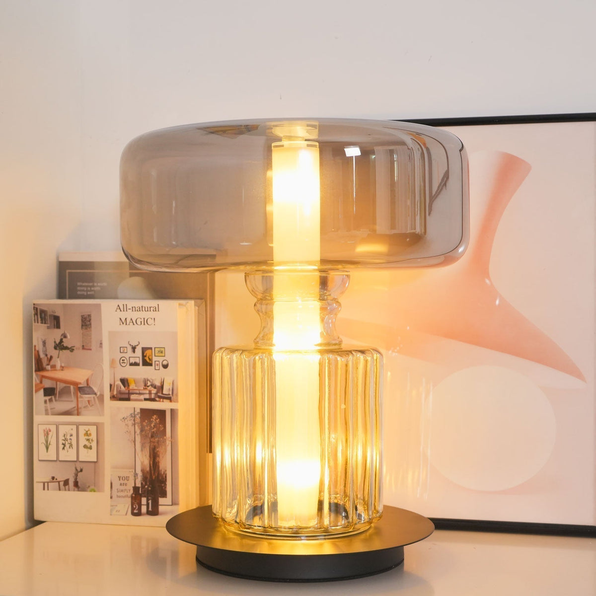 Svora moderne tafellamp van rookgrijs glas