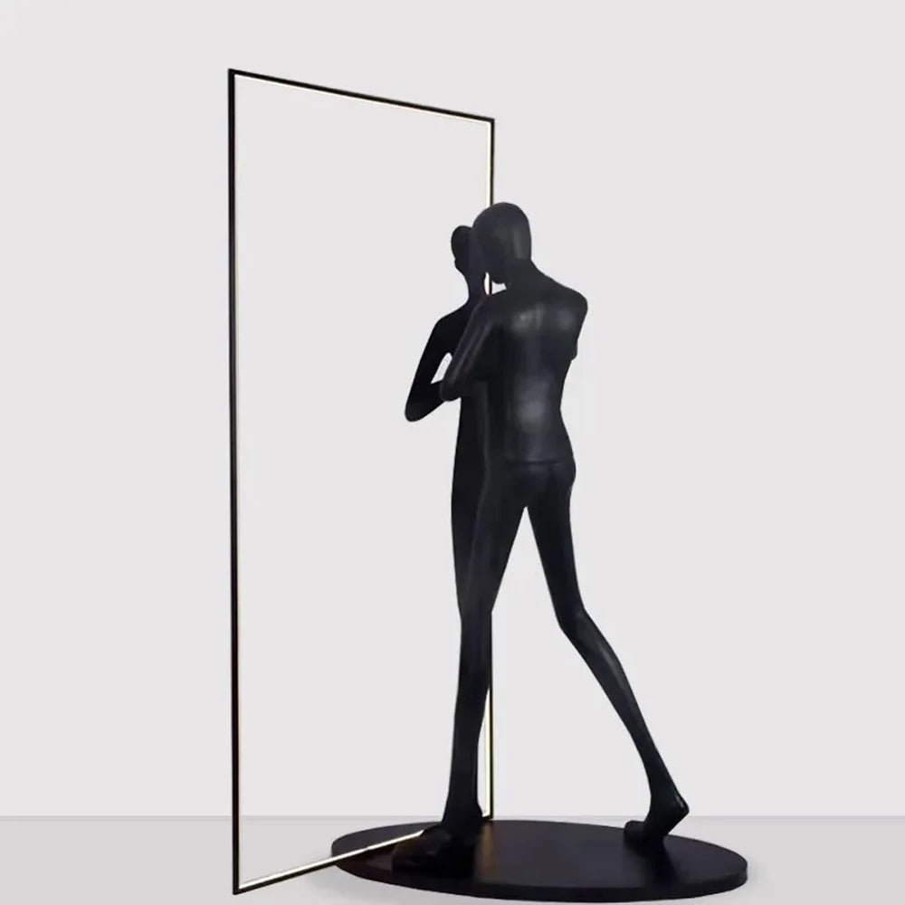 Onoryra sculpturale vloerlamp in zwart met spiegel