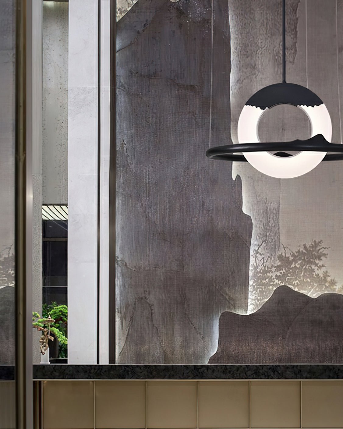 Mytalan ronde acryl hanglamp met houten ring