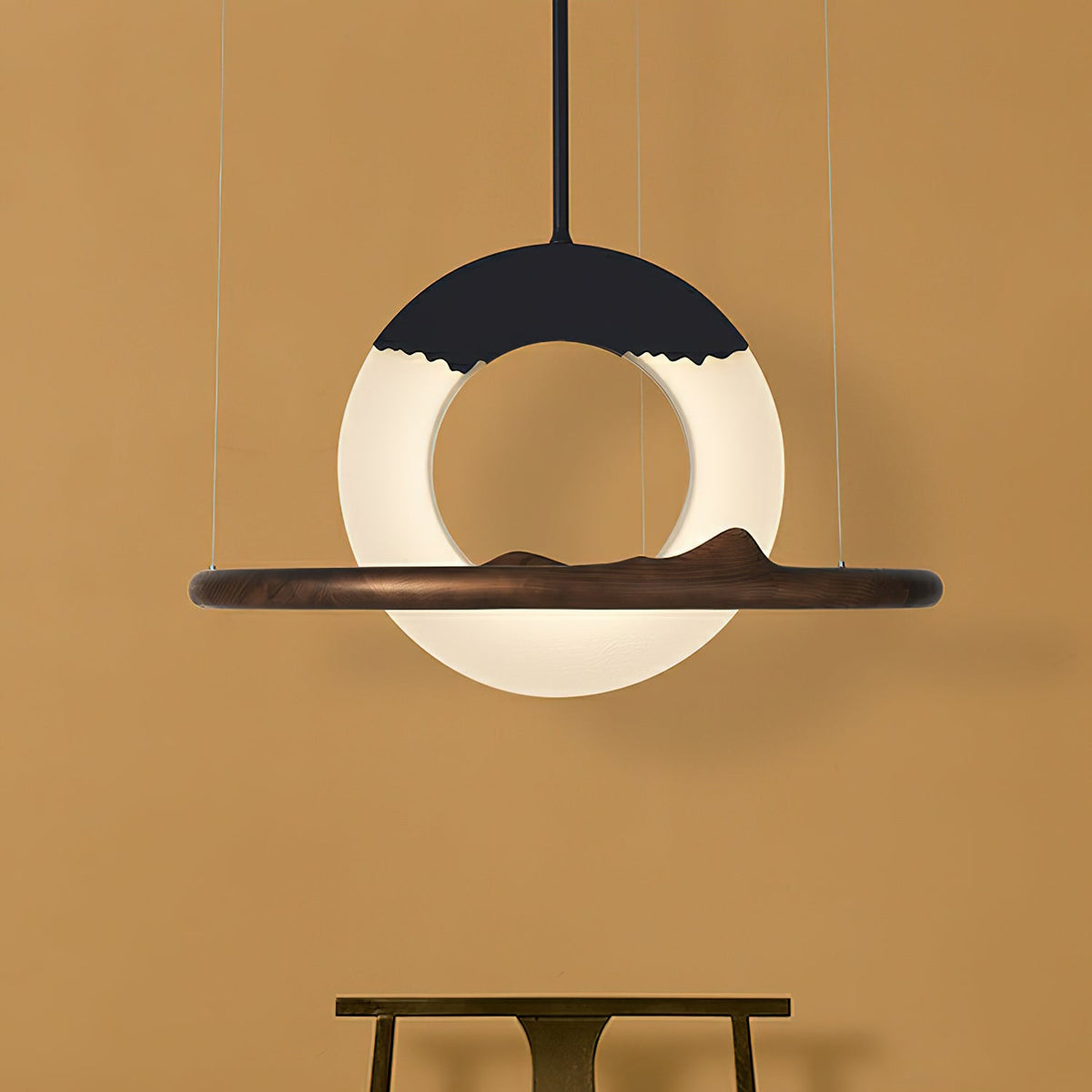 Mytalan ronde acryl hanglamp met houten ring