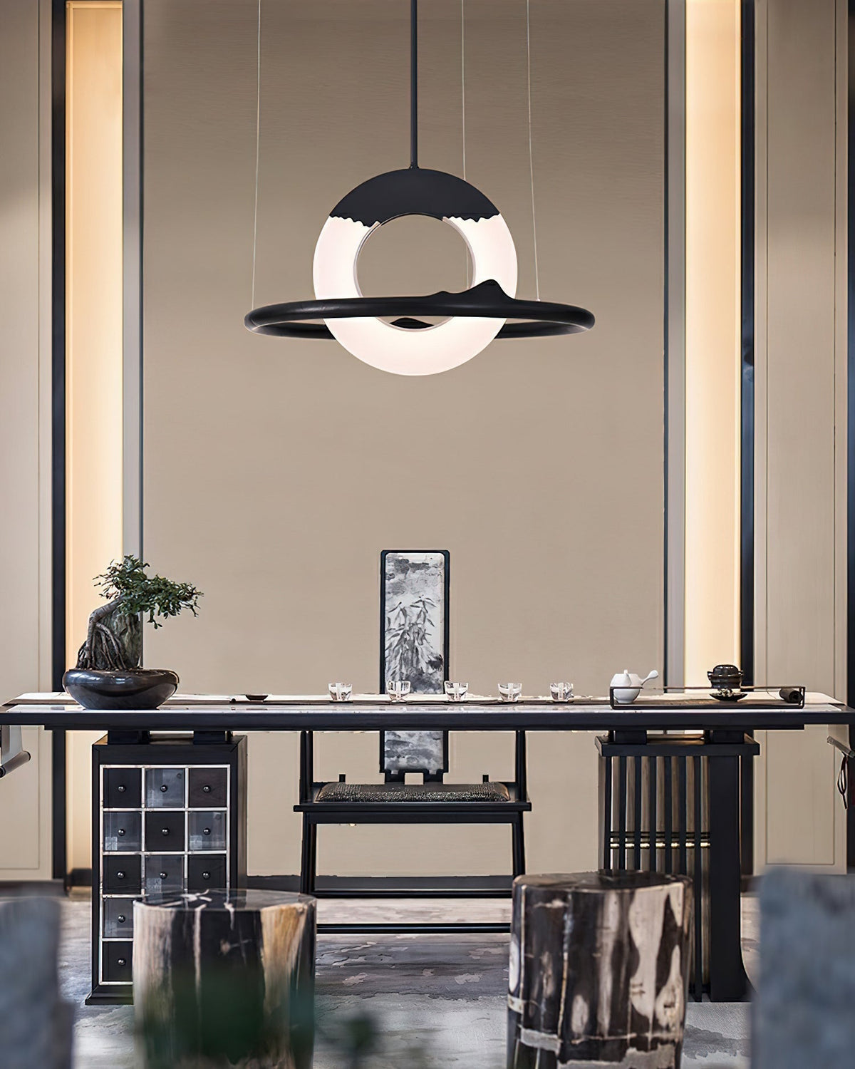 Mytalan ronde acryl hanglamp met houten ring