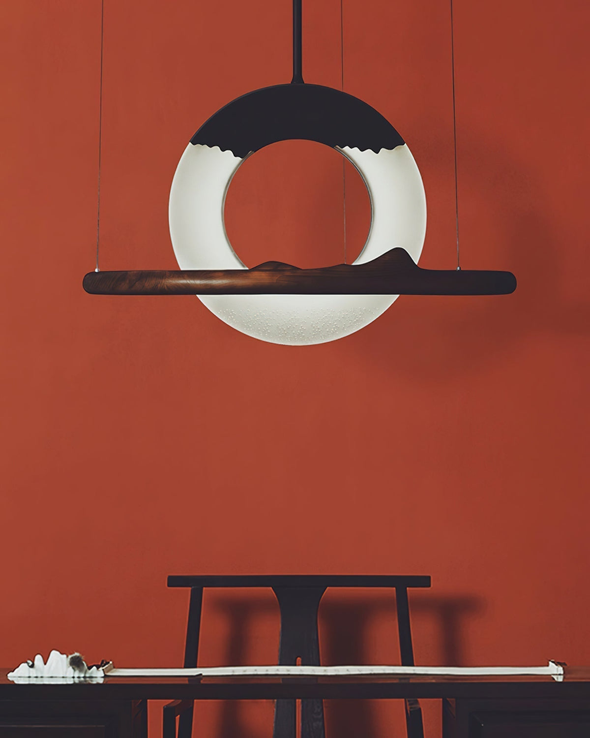 Mytalan ronde acryl hanglamp met houten ring