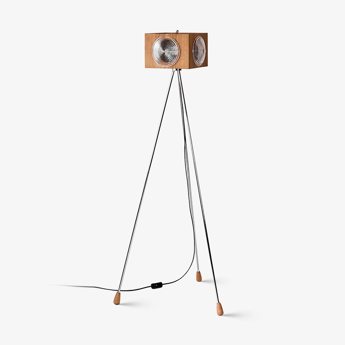 Vesoren houten vloerlamp met driepoot