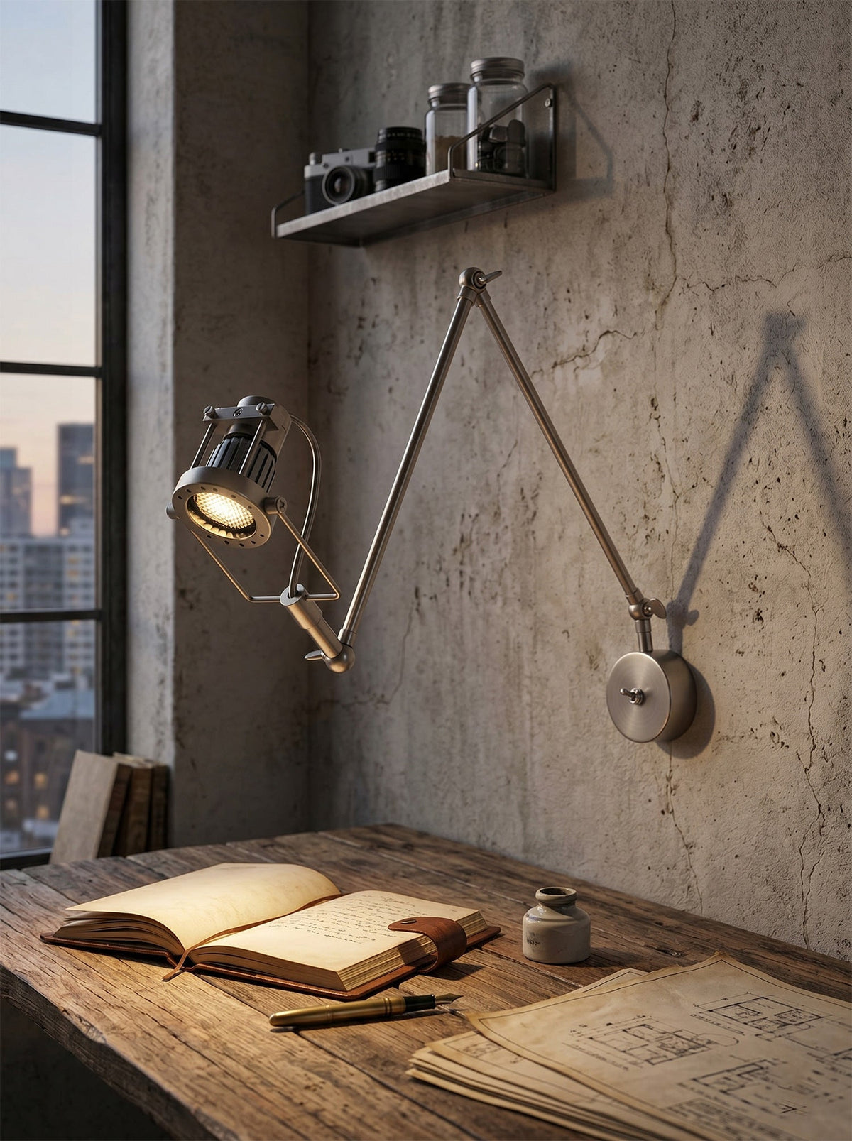 Reznor verstelbare arm wandlamp