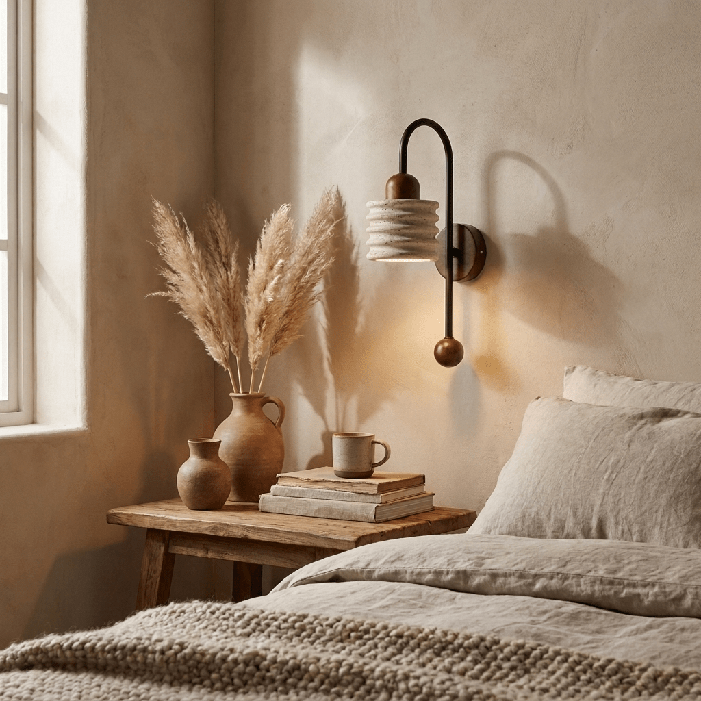 Ribbed travertin Arc wandlamp