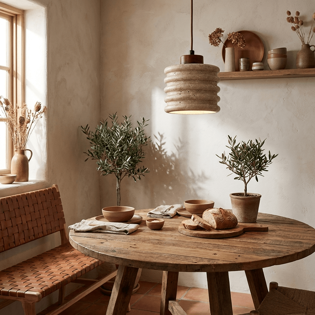 Nerovan hanglamp van travertin en walnoothout