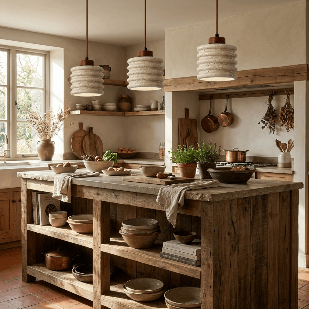 Nerovan hanglamp van travertin en walnoothout