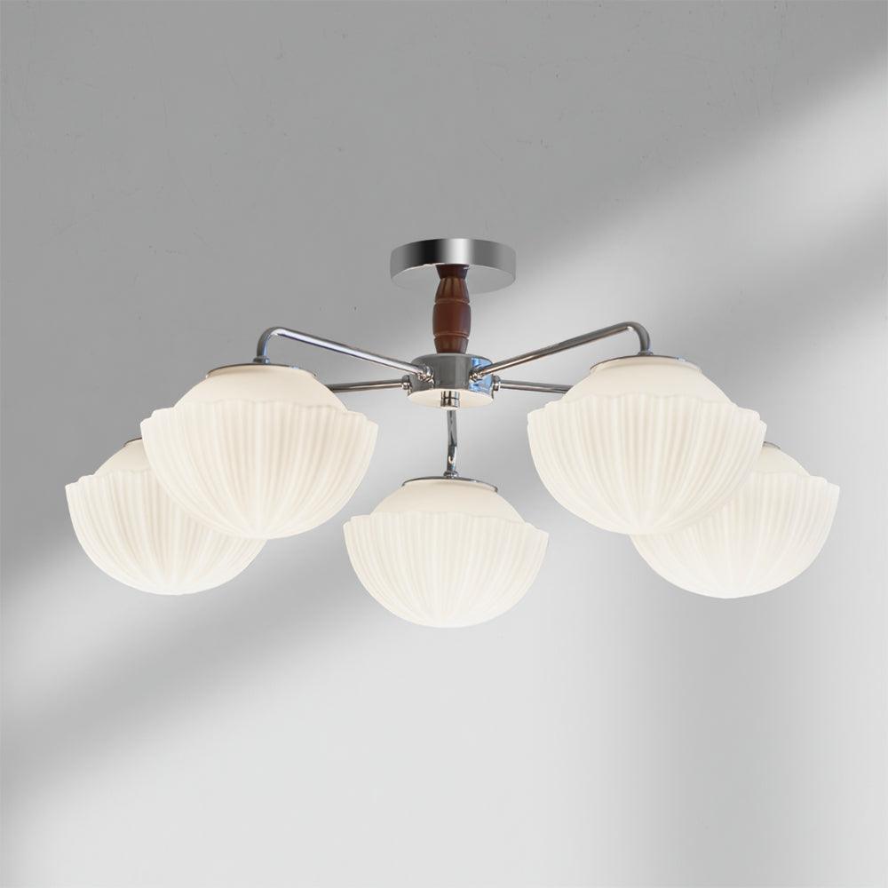 Rinivian Kroonluchter Retro glas chroom Walnoot