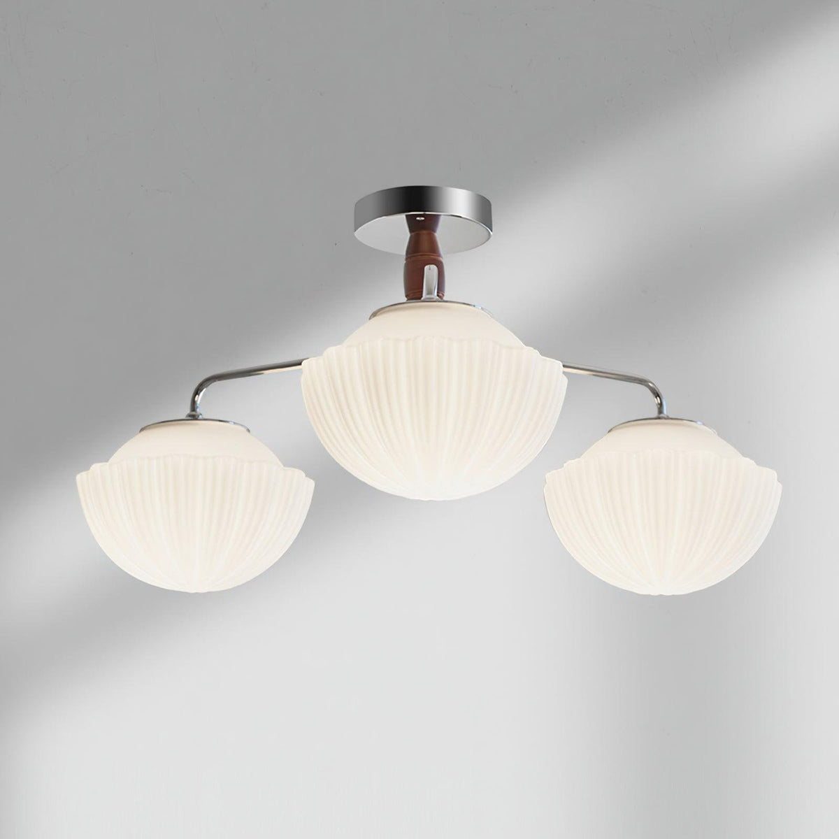 Rinivian Kroonluchter Retro glas chroom Walnoot