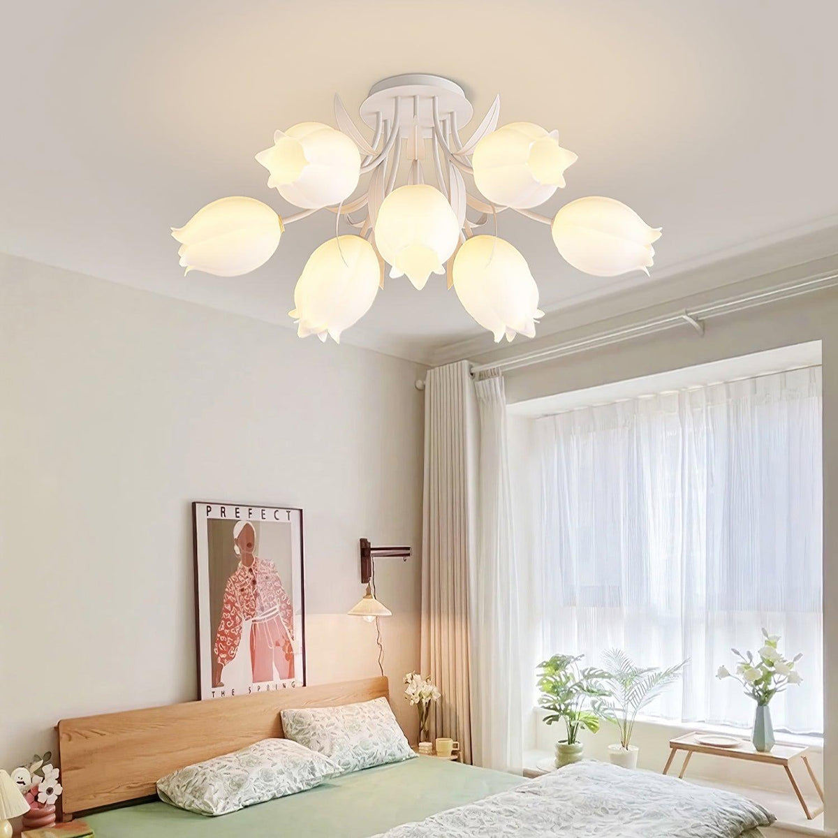 Ivory plafondlamp Lily Flower Blossom Groene Basis