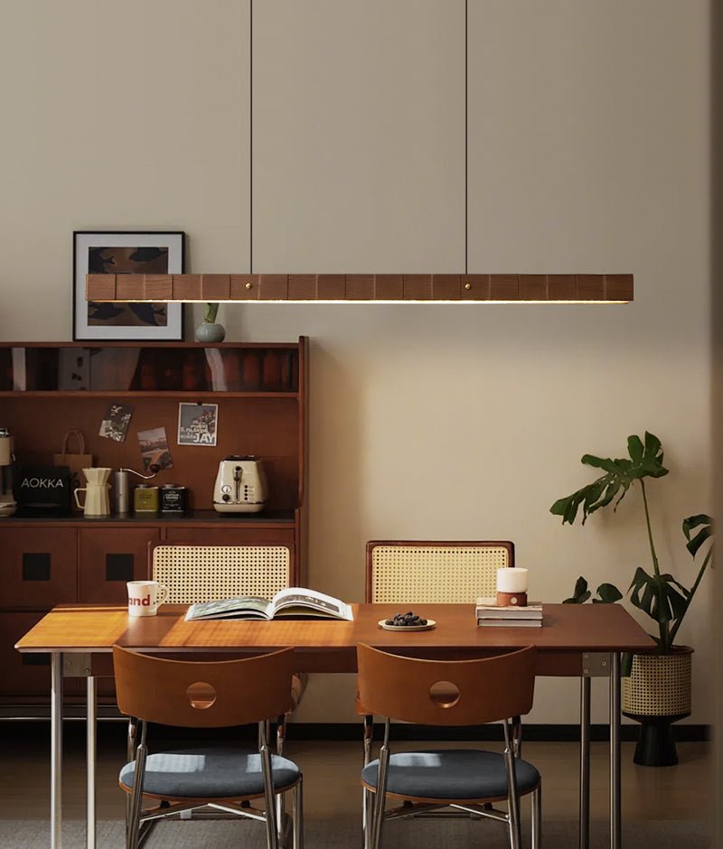 Rillwood Beam Lineaire hanglamp van walnoot en goud