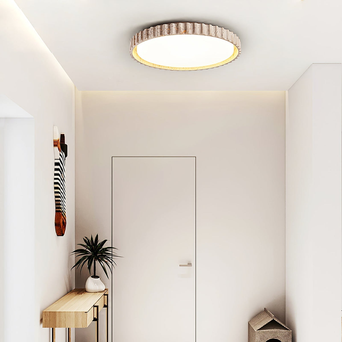 Obsidian Fluted Ring Geel travertin plafondlamp