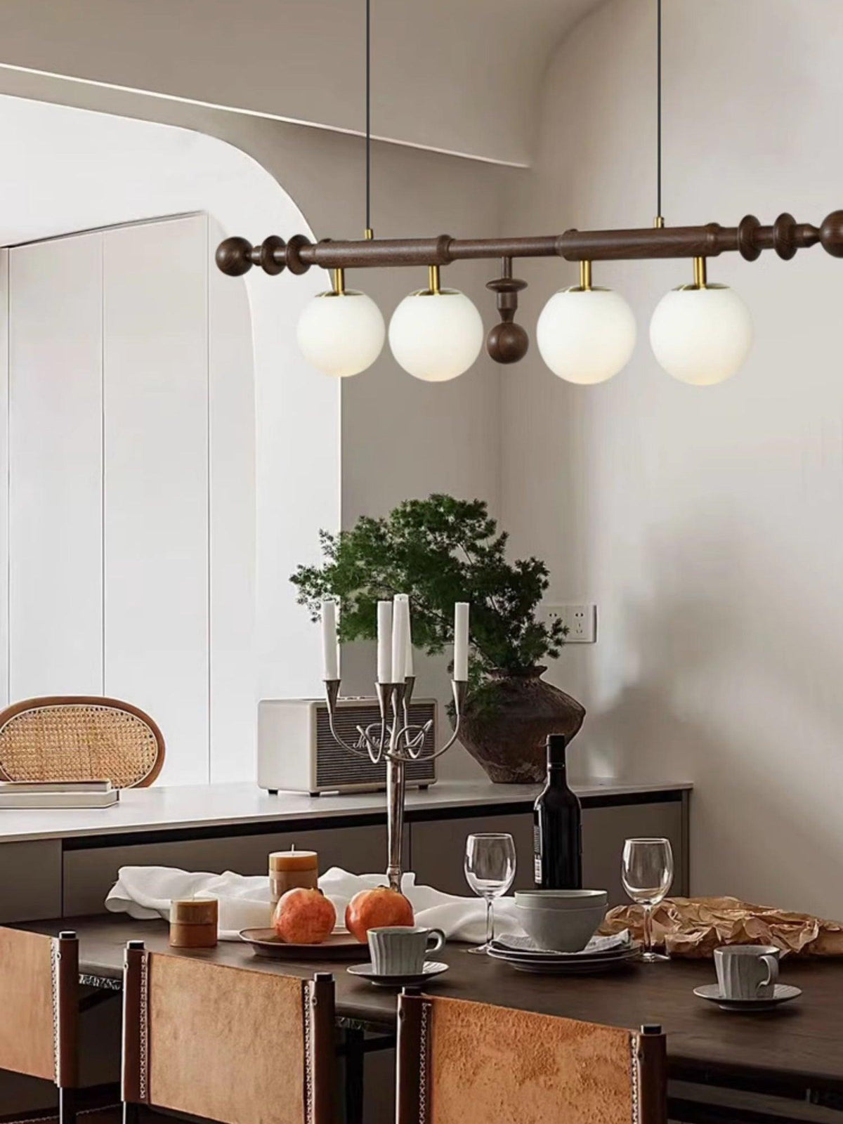 Elvalelle Kroonluchter Romeinse Kolom Walnoot Hout glas