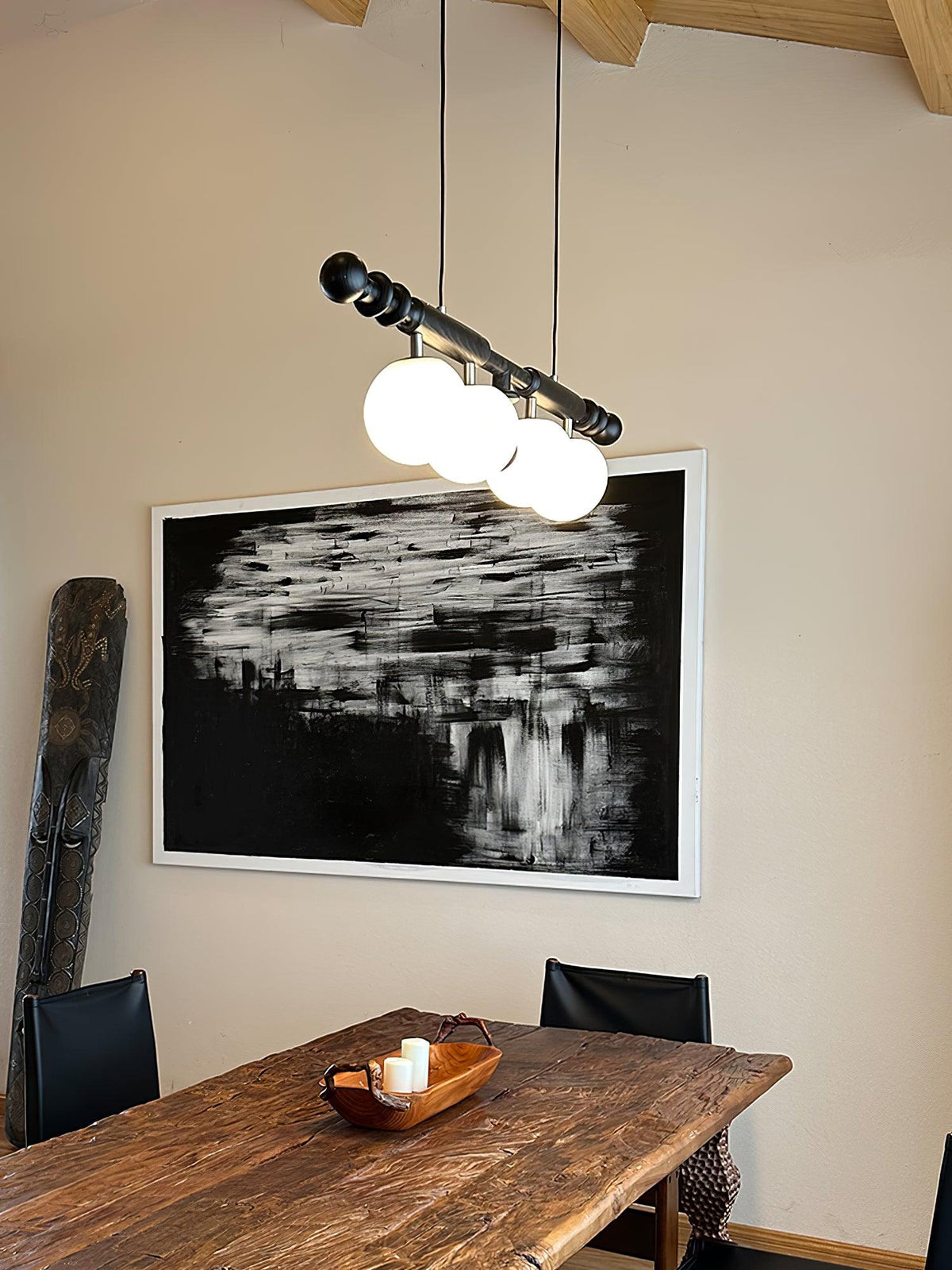 Elvalelle Kroonluchter Romeinse Kolom Walnoot Hout glas