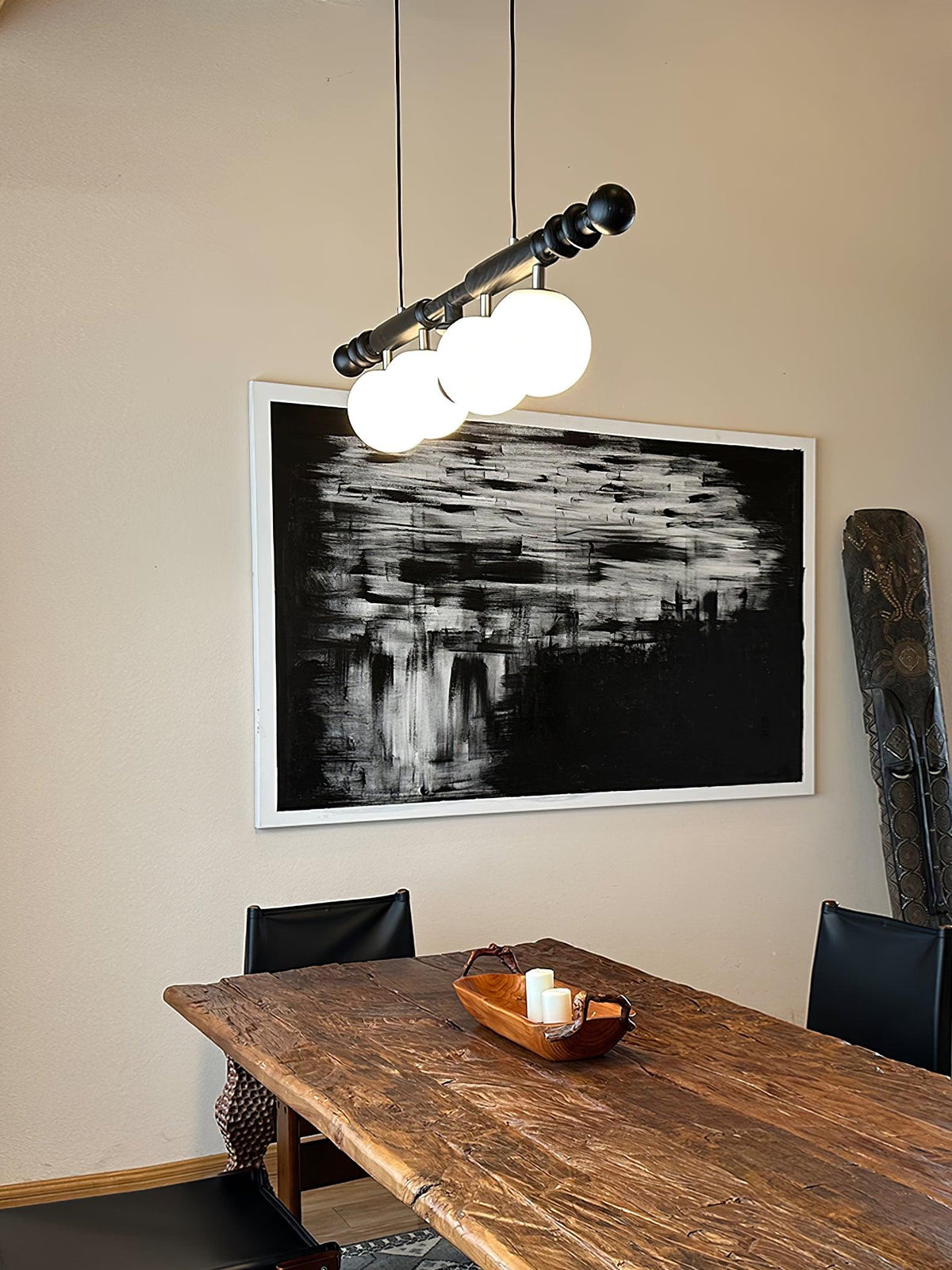 Elvalelle Kroonluchter Romeinse Kolom Walnoot Hout glas