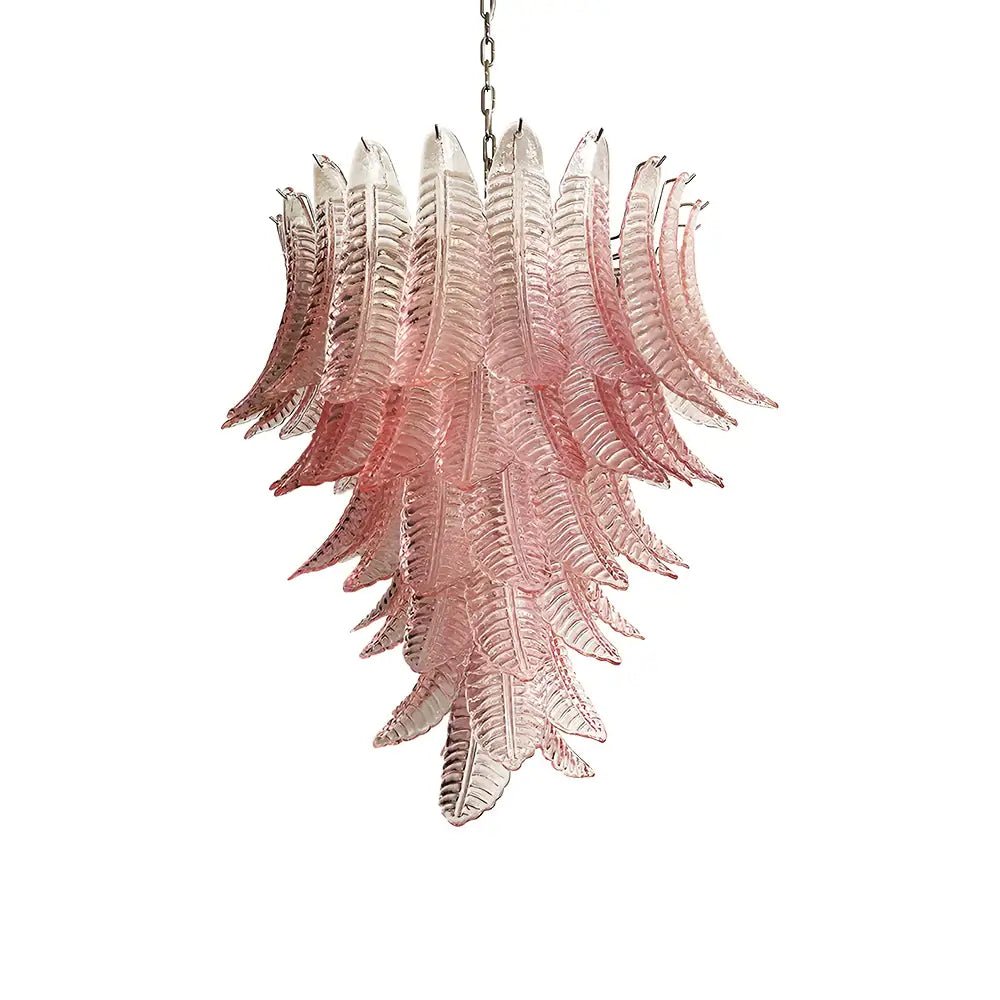 Liorisian kroonluchter met roze Murano-glasbladeren cascaderend romantisch