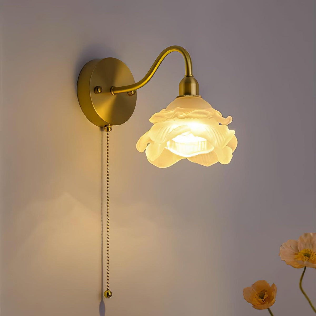 Aneris Noordse kunst Rose messing wandlamp met glas