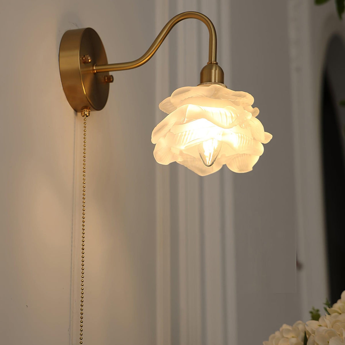 Aneris Noordse kunst Rose messing wandlamp met glas