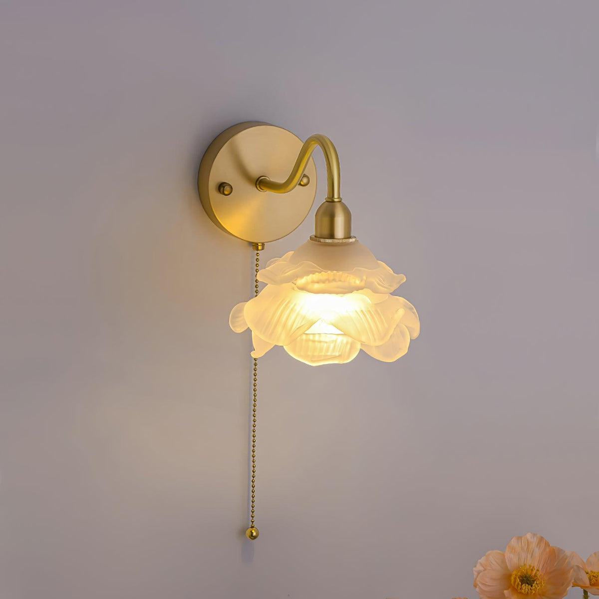 Aneris Noordse kunst Rose messing wandlamp met glas