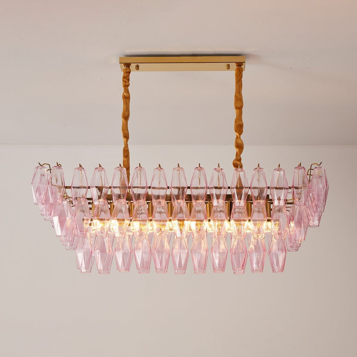 Eireora Kroonluchter Rose Prism glas Rechthoekige Gelaagde
