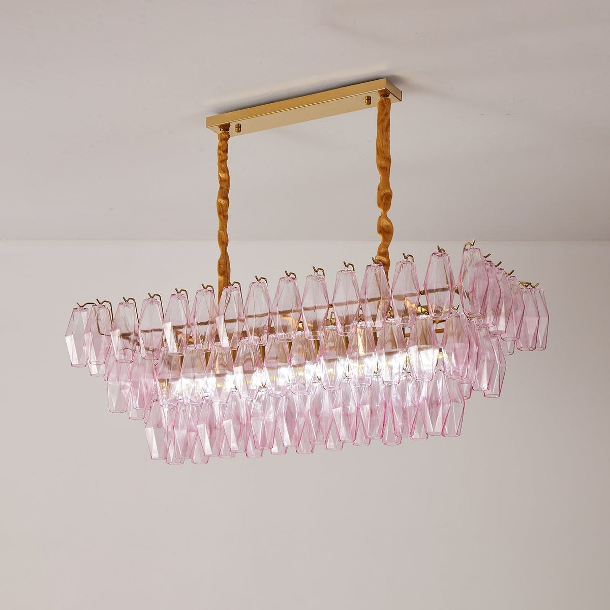 Eireora Kroonluchter Rose Prism glas Rechthoekige Gelaagde