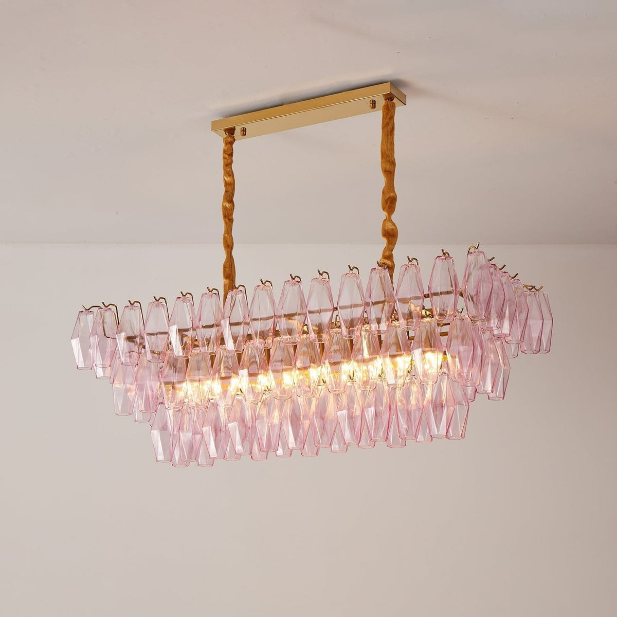 Eireora Kroonluchter Rose Prism glas Rechthoekige Gelaagde