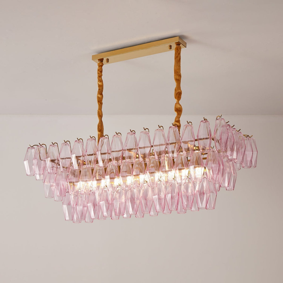 Eireora Kroonluchter Rose Prism glas Rechthoekige Gelaagde