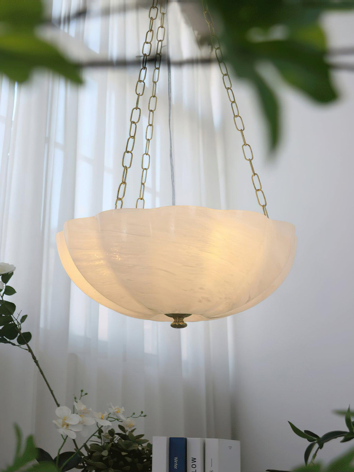 Voriq kroonluchter glazen kom messing ketting