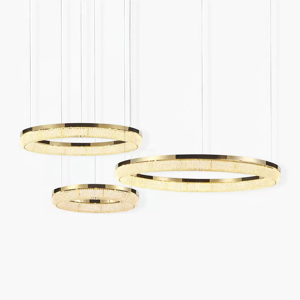 Cyrereon kroonluchter met ronde ringen van kristal in goudkleurige afwerking