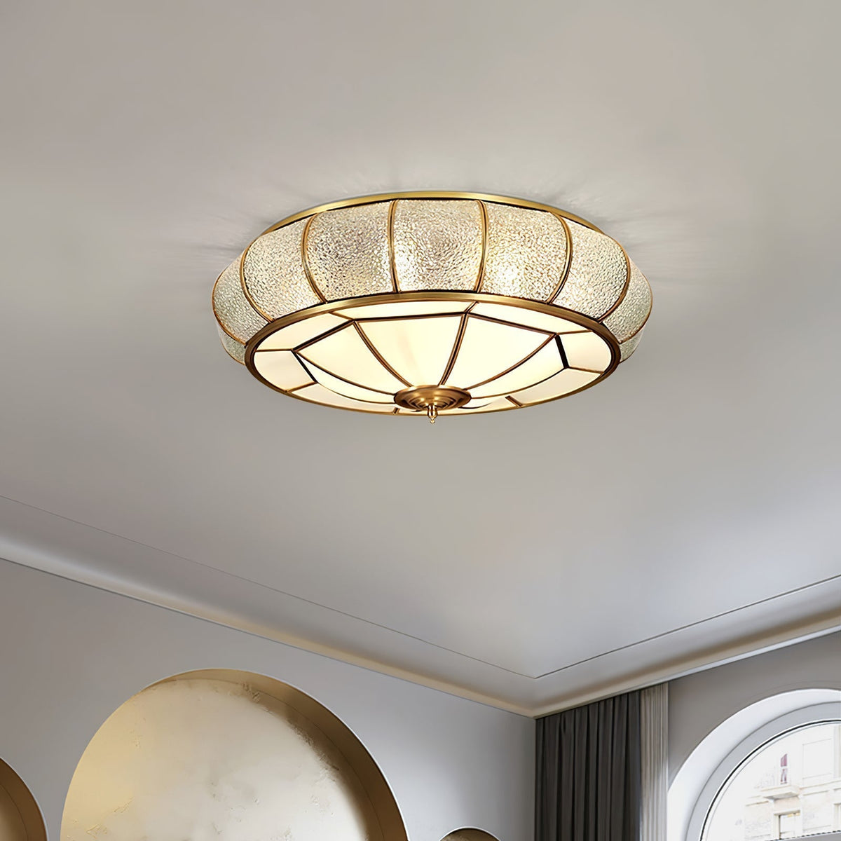 Zothaus Traditionele ronde plafondlamp van glas van textuurglas