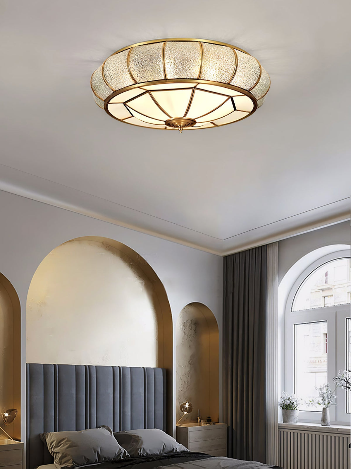 Zothaus Traditionele ronde plafondlamp van glas van textuurglas