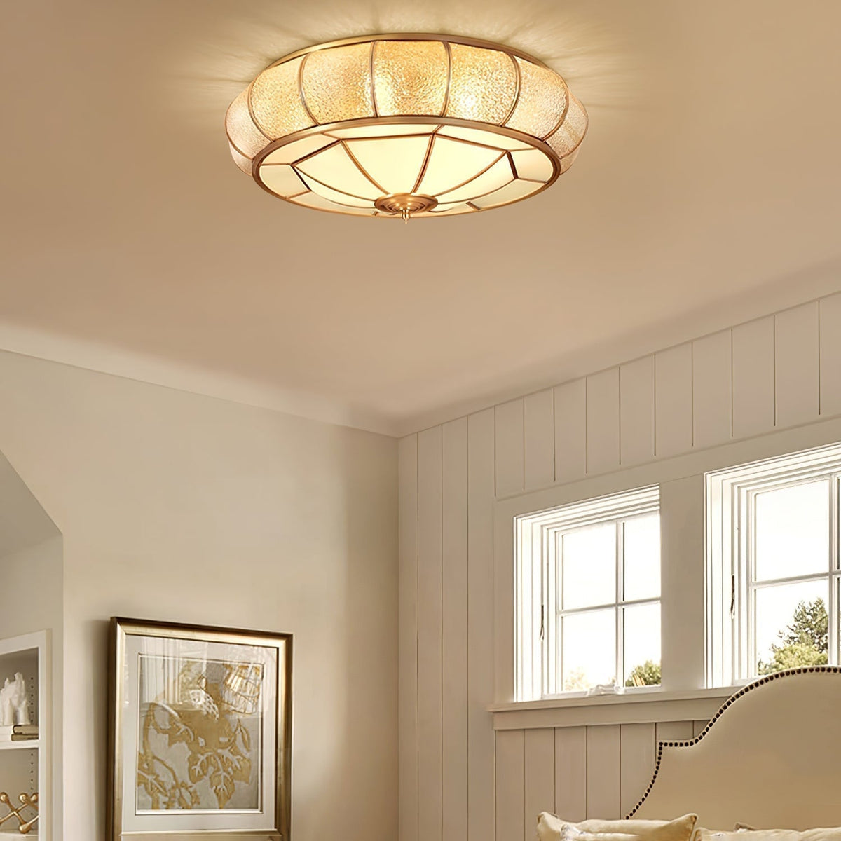 Zothaus Traditionele ronde plafondlamp van glas van textuurglas