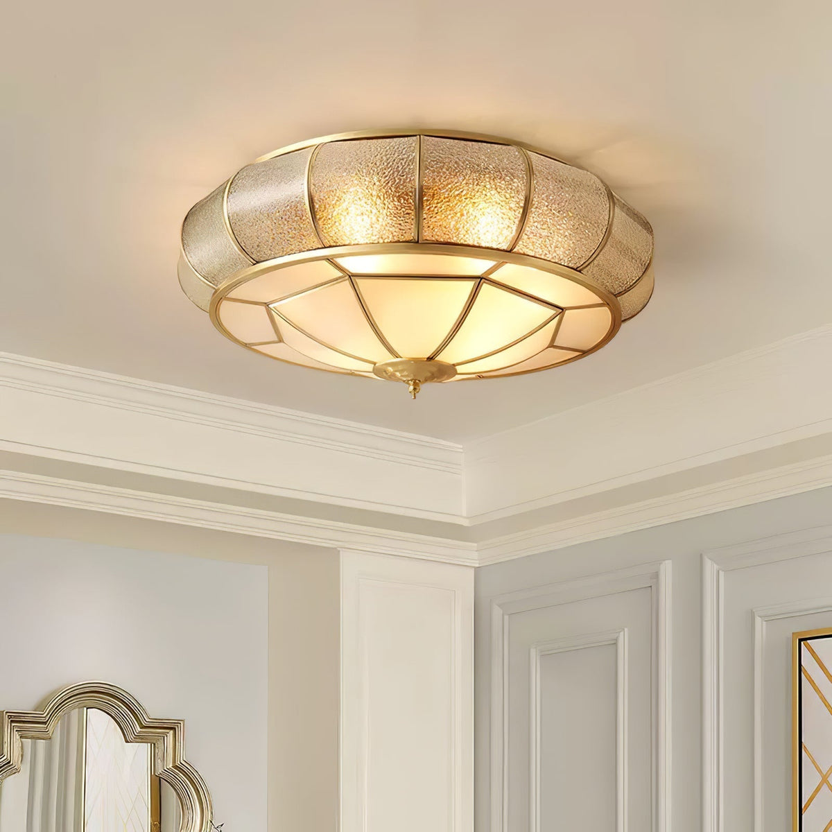 Zothaus Traditionele ronde plafondlamp van glas van textuurglas