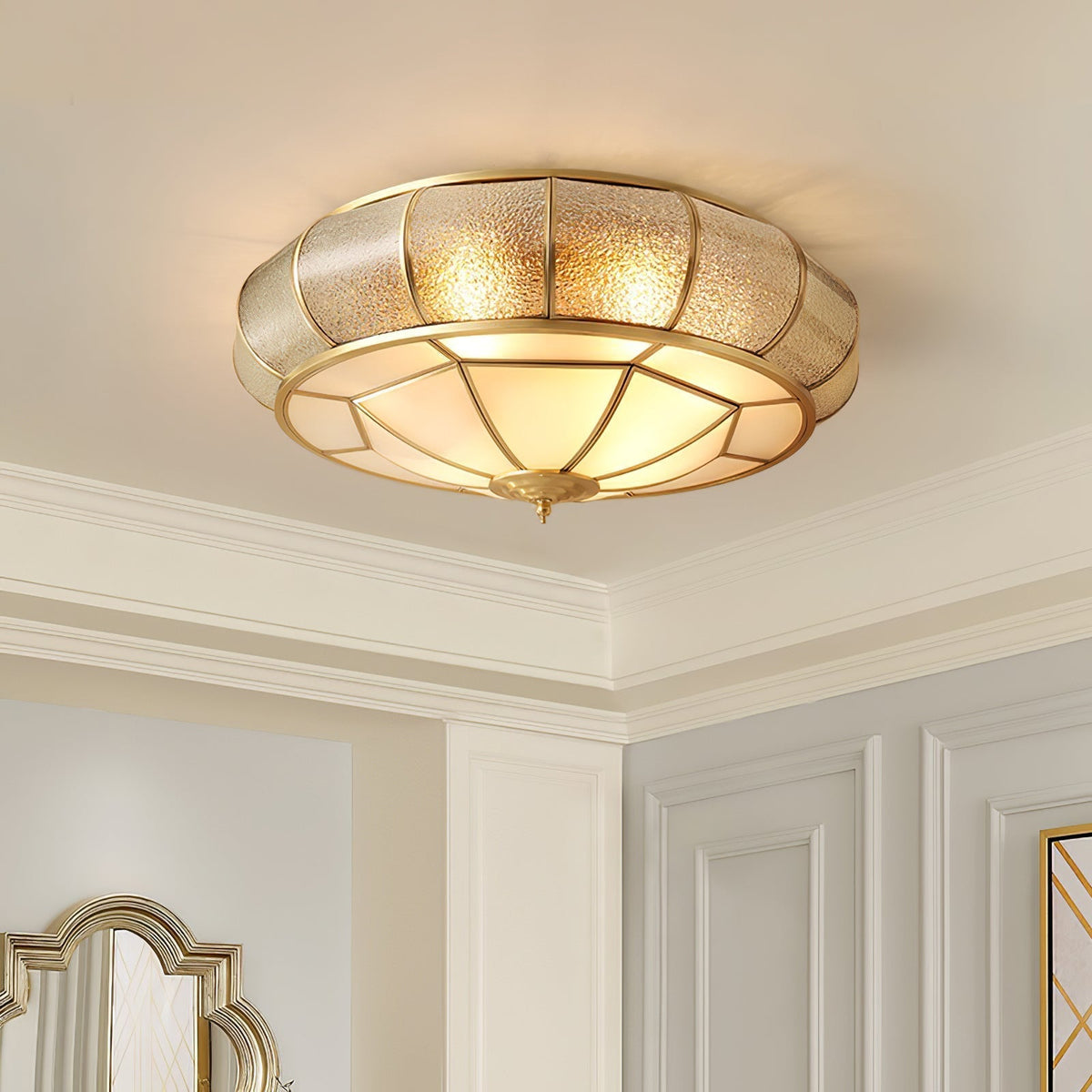 Zothaus Traditionele ronde plafondlamp van glas van textuurglas