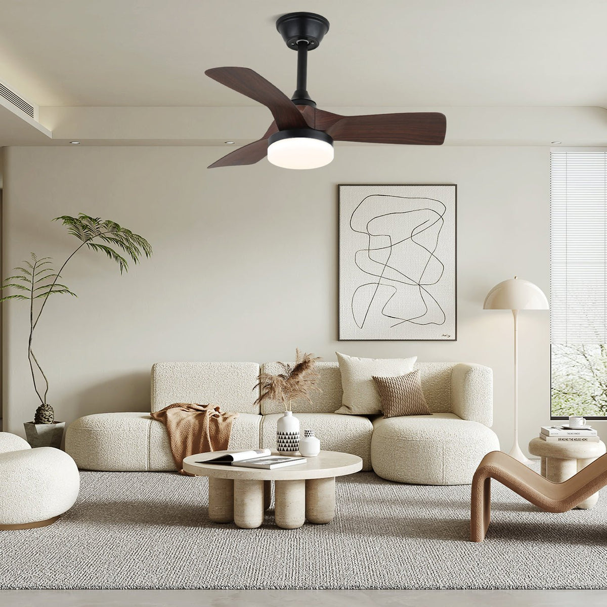 Orlen Minimalistische plafondventilator met verlichting van walnoothout