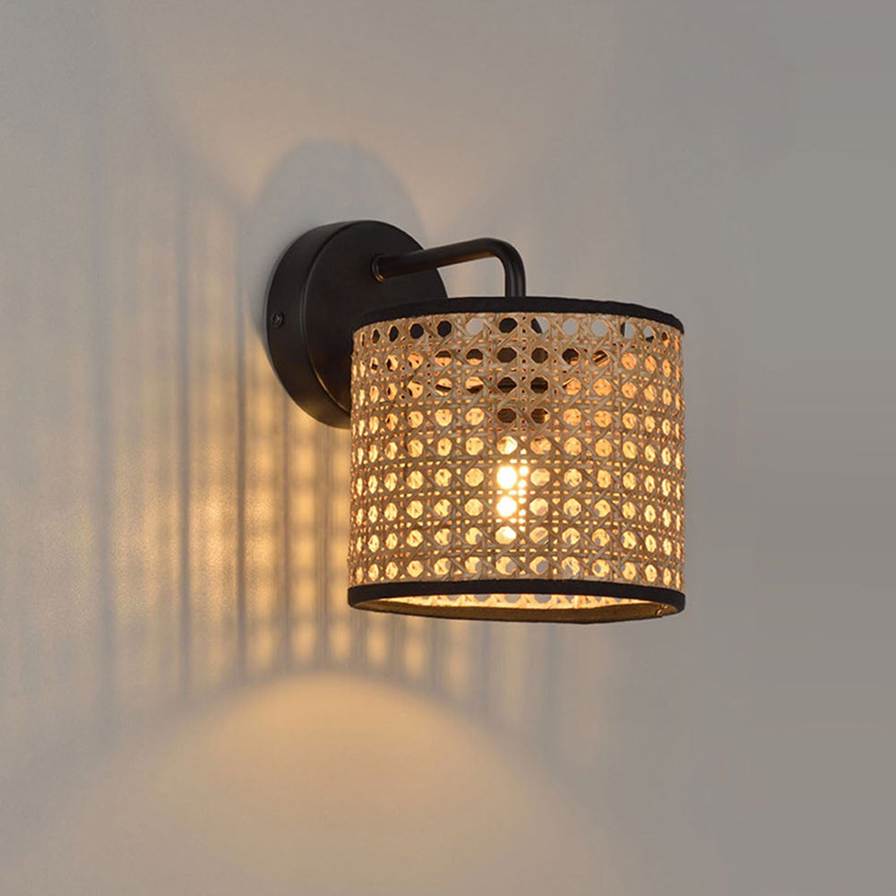 Ritta Retro LED Wandlamp Zwart Metaal Rotan Eetkamer Slaapkamer