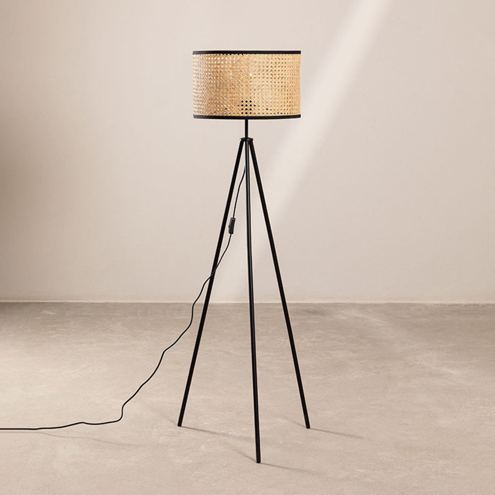Ritta Design Ronde LED Vloerlamp Zwart Metaal Rotan Slaapkamer